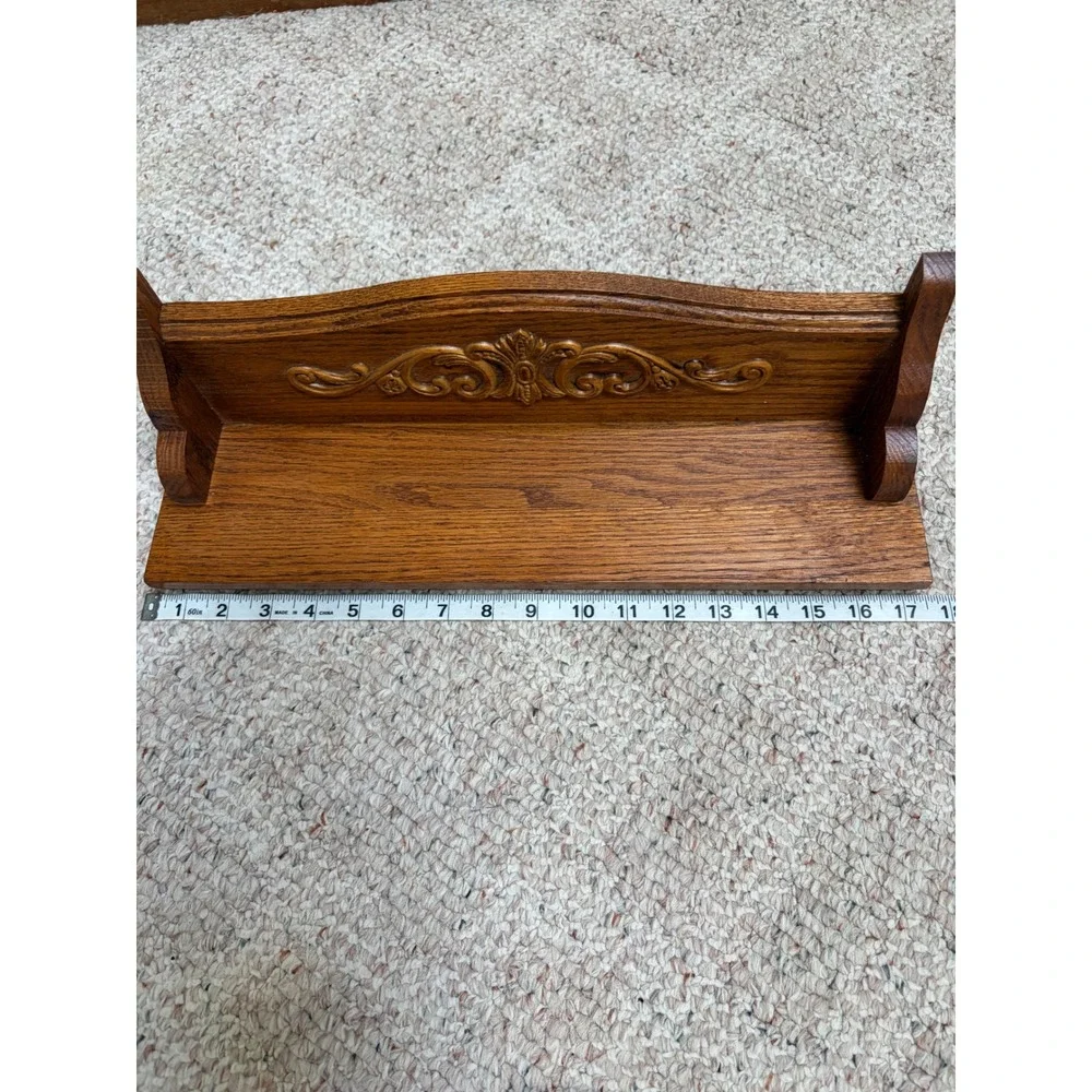 Vintage Carved Oak Wood Floating Wall Shelf Decorative Scrollwork 17.5 Inch